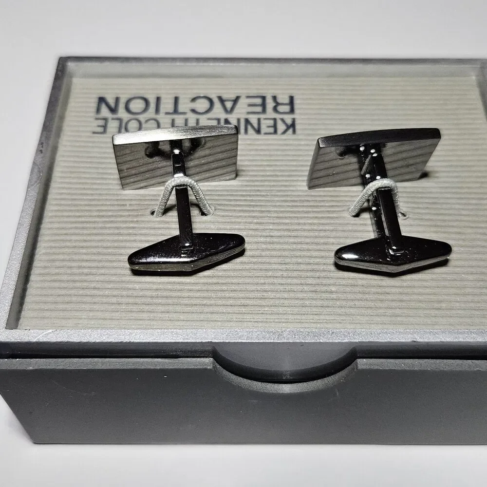 Dark Silver Tone Kenneth Cole Reaction Rectangular Cufflinks